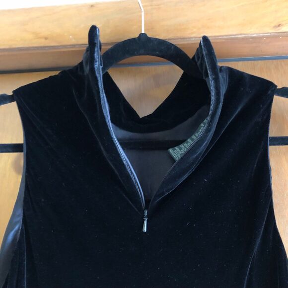 Vintage Ralph Lauren 90s Glam Black Velvet Midi Dress, High Neck, Lined Size 14 - Picture 7 of 8